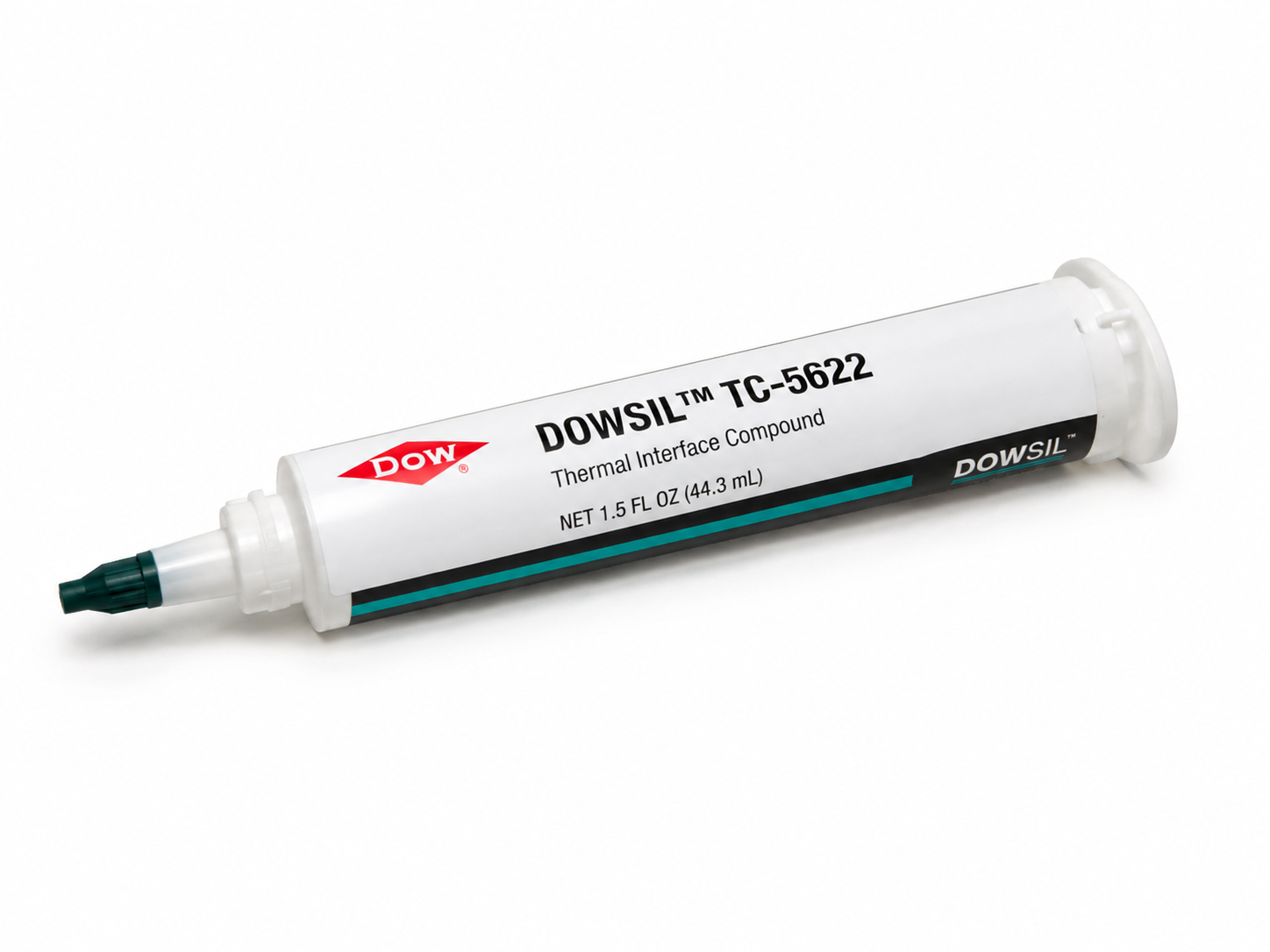 product photo of a DowSil thermal compound tube or cartridge, studio lighting on white background, 500x375