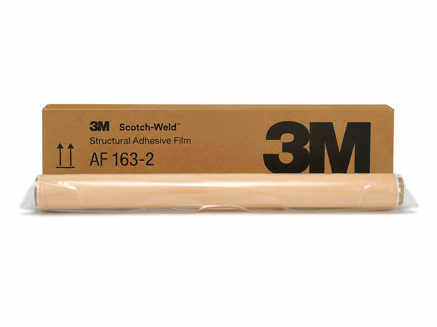 product photo of a 3M Scotch-Weld AF 163-2 structural adhesive film roll, studio lighting on white background, 500x375