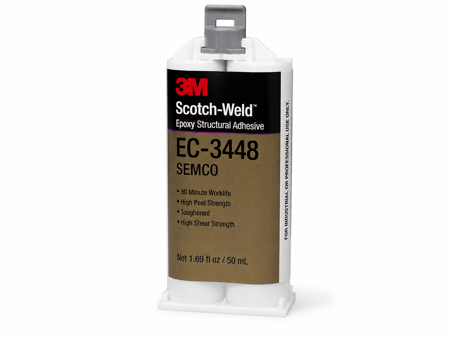product photo of a 3M Scotch-Weld EC-3448 epoxy adhesive Semco cartridge, studio lighting on white background, 500x375