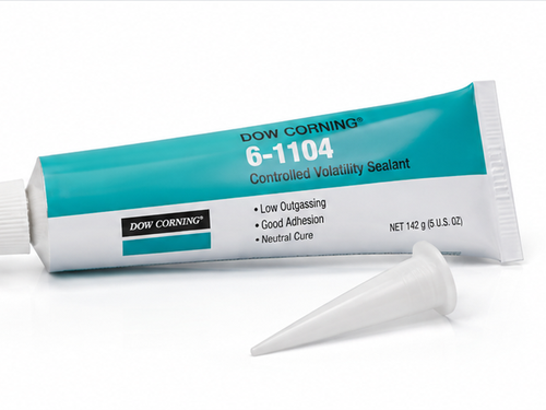 product photo of a Dow DOWSIL 6-1104 Controlled Volatility Sealant cartridge, studio lighting on white background, 500x375