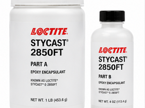 product photo of a Henkel Loctite Stycast epoxy encapsulant two-part kit, studio lighting on white background, 500x375