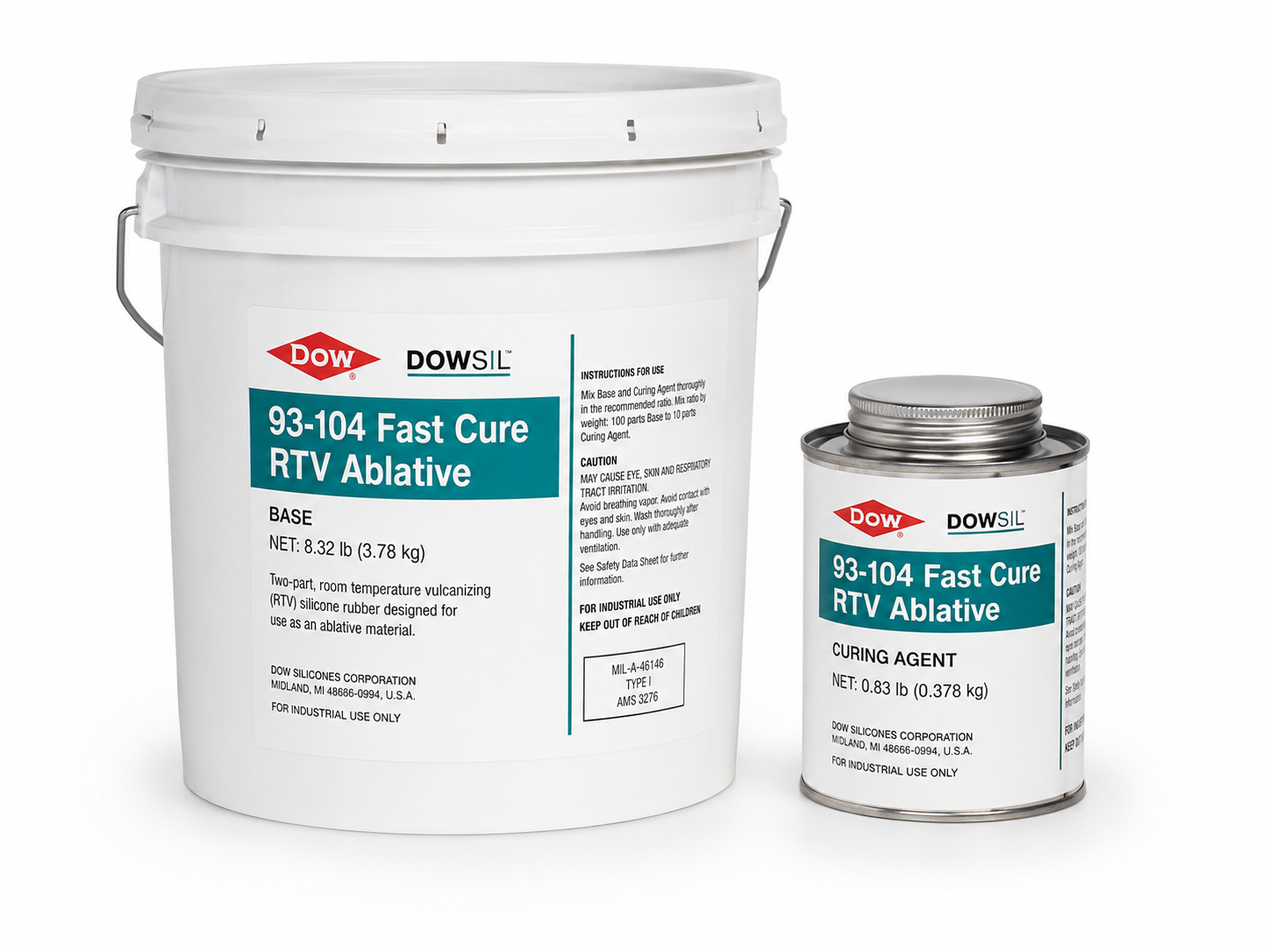 product photo of a Dow DOWSIL 93-104 Fast Cure RTV Ablative kit, studio lighting on white background, 500x375