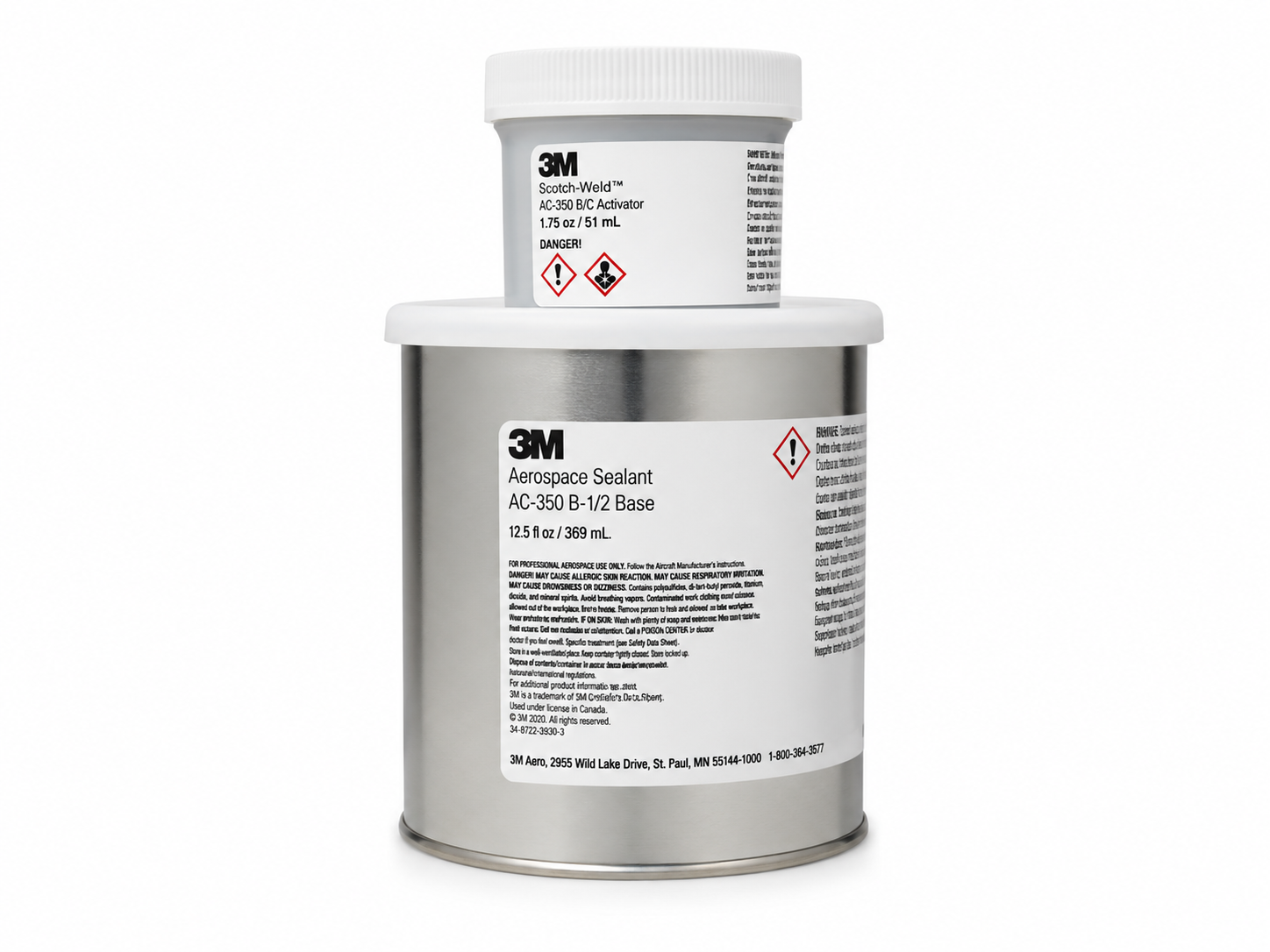 product photo of a 3M Aerospace Sealant AC-350 polysulfide fuel tank sealant kit, studio lighting on white background, 500x375