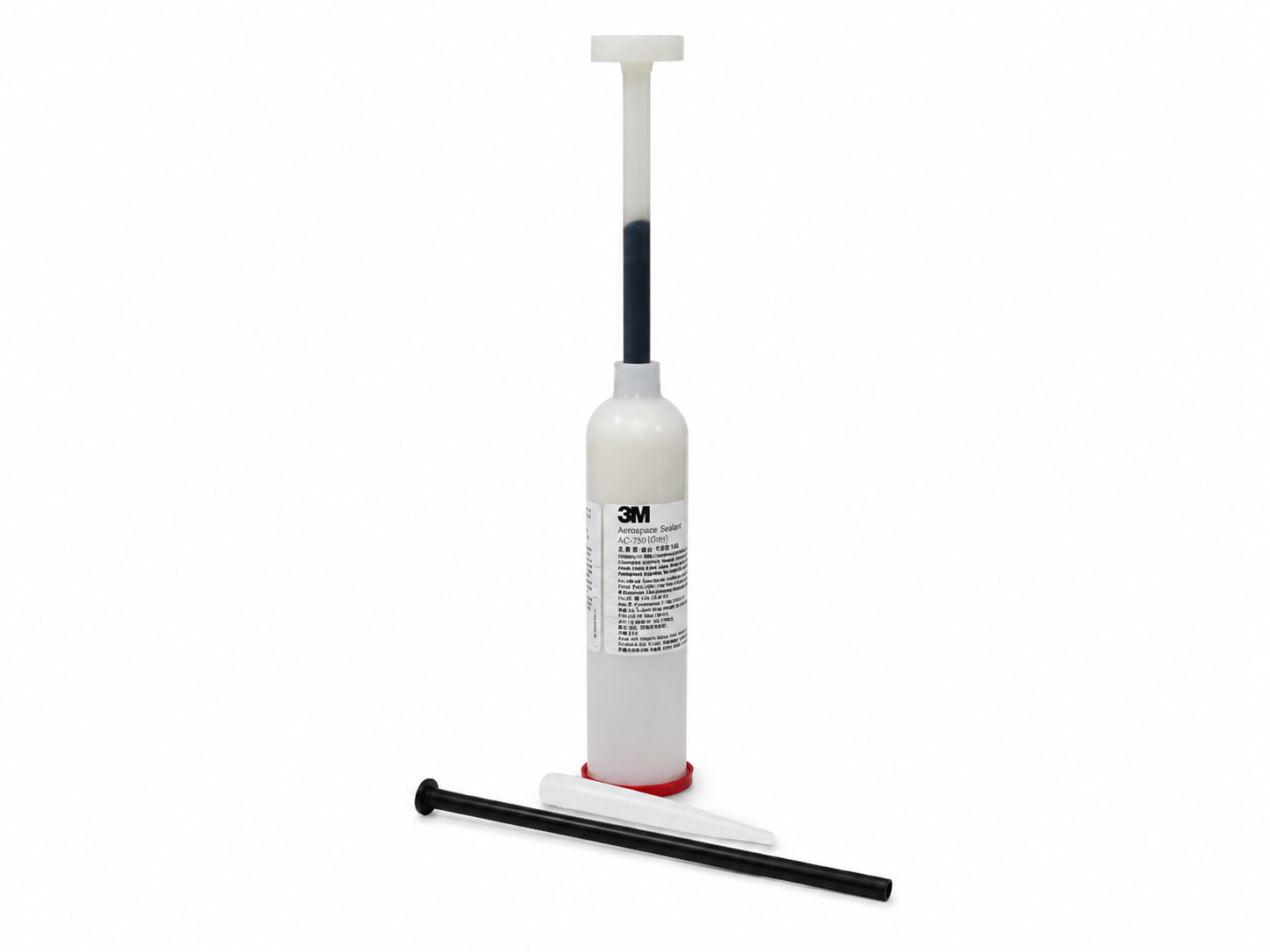 product photo of a 3M Aerospace Sealant AC-730 fuselage sealant cartridge, studio lighting on white background, 500x375