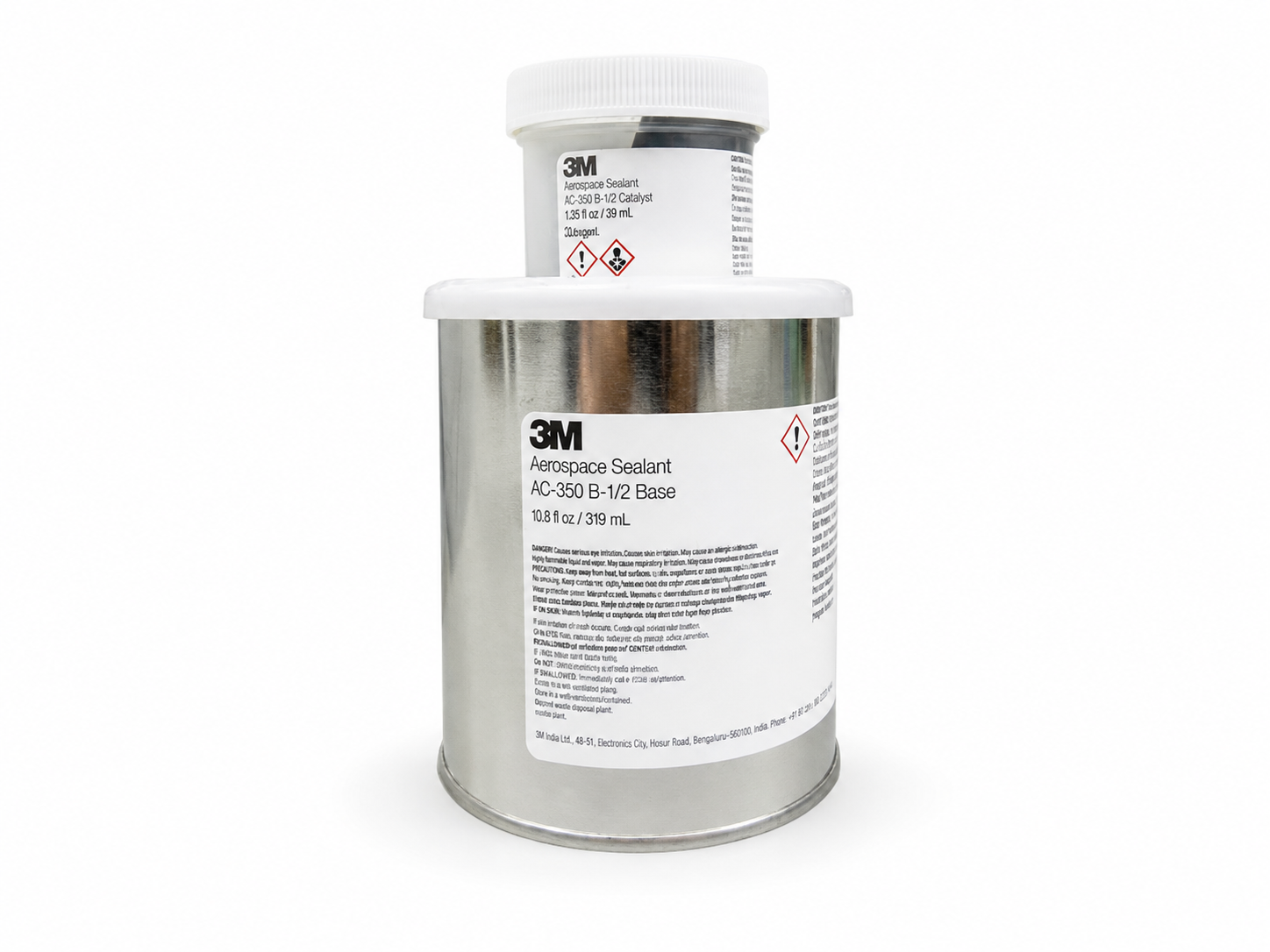 product photo of a 3M Aerospace Sealant AC-350 polysulfide fuel tank sealant kit, studio lighting on white background, 500x375