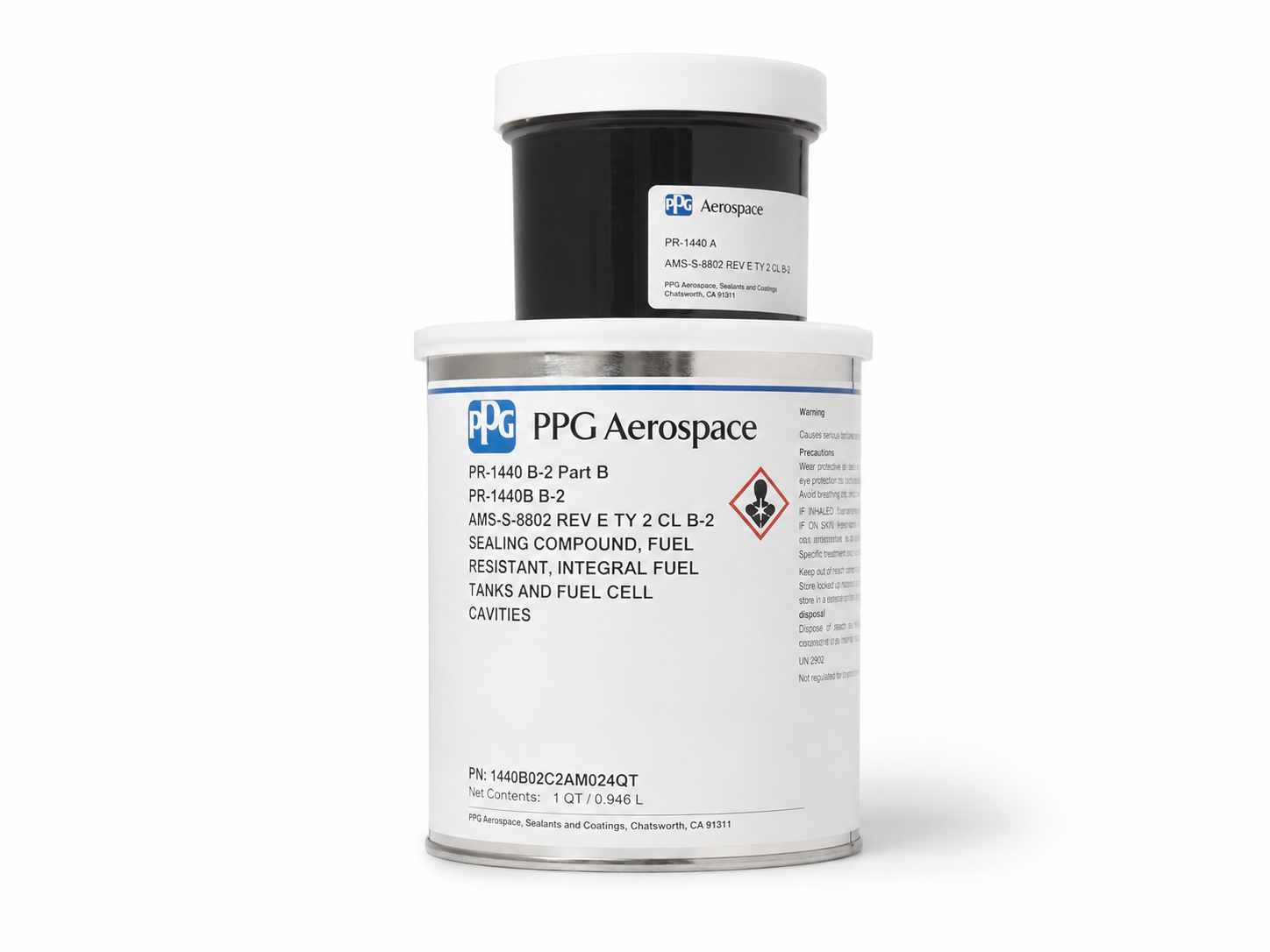product photo of a PPG PRC-DeSoto PR-1440 Class B integral fuel tank sealant kit, studio lighting on white background, 500x375