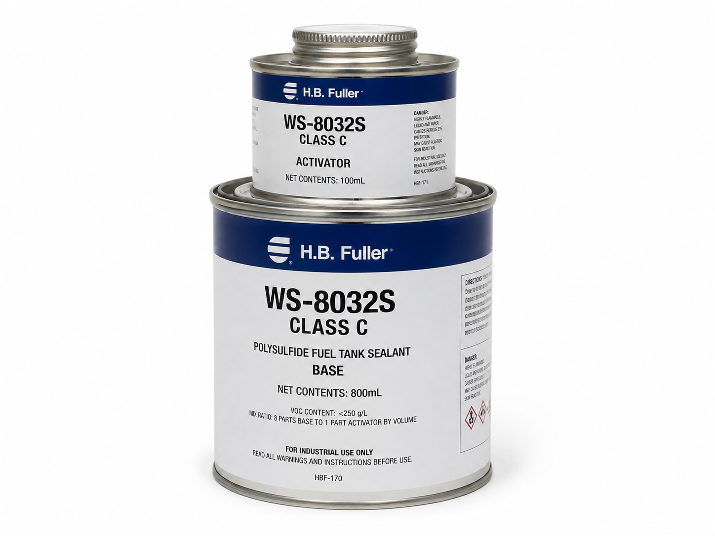 product photo of an H.B. Fuller WS-8032S Class C polysulfide fuel tank sealant kit, studio lighting on white background, 500x375