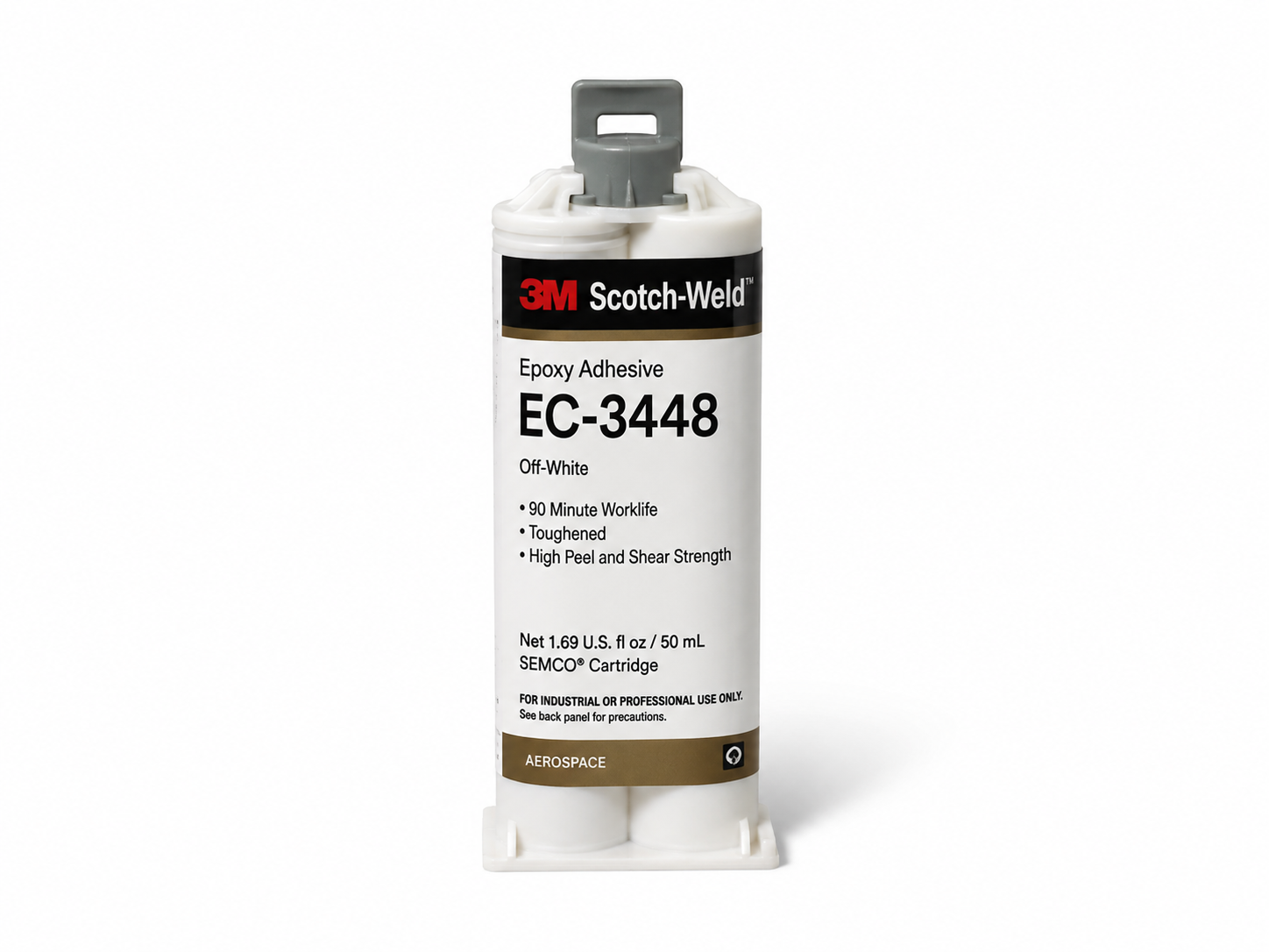 product photo of a 3M Scotch-Weld EC-3448 epoxy adhesive Semco cartridge, studio lighting on white background, 500x375