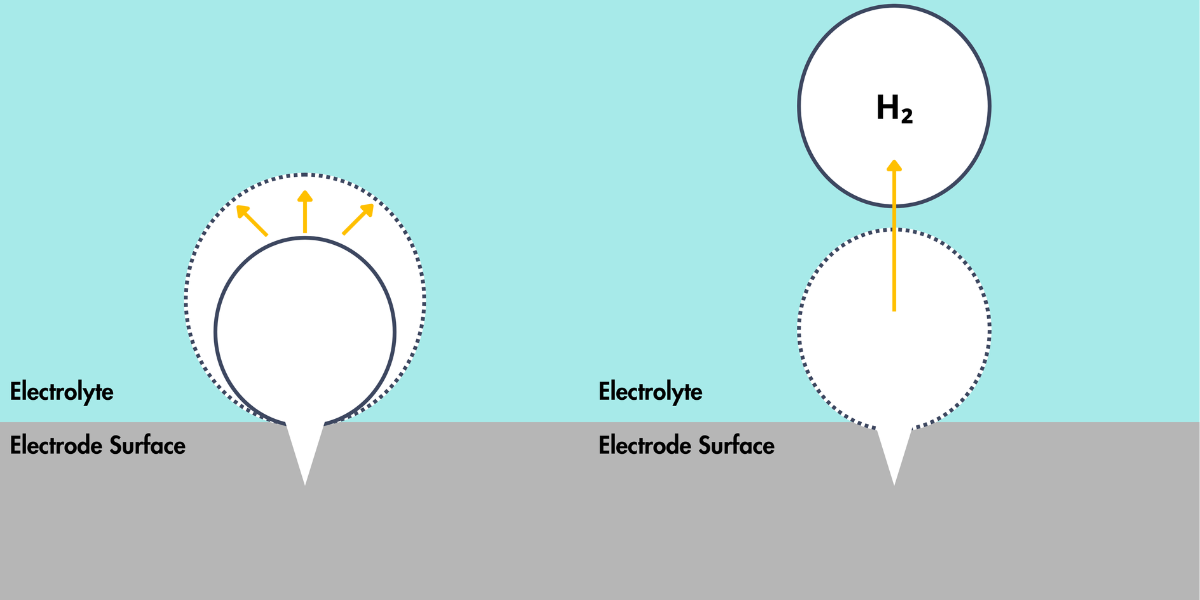 Bubble growth and release during alkaline water electrolysis