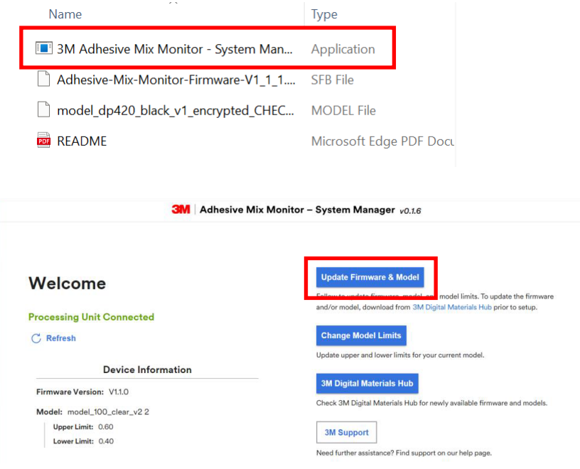 Install and launch the 3M Adhesive Mix Monitor System Manager software on a PC